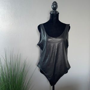 Faux black leather body suit